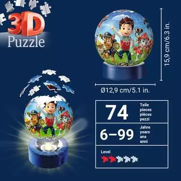 Puzzle 3D Ball 72 p illuminé - Pat Patrouille Puzzle 3D;Puzzles 3D Ronds - Image 5 - Ravensburger