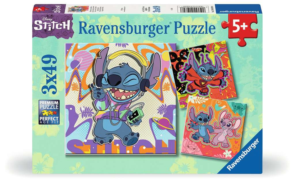 Puzzles 3x49 p - Jouer toute la journée / Disney Stitch, Puzzle enfant, Puzzle, Produits