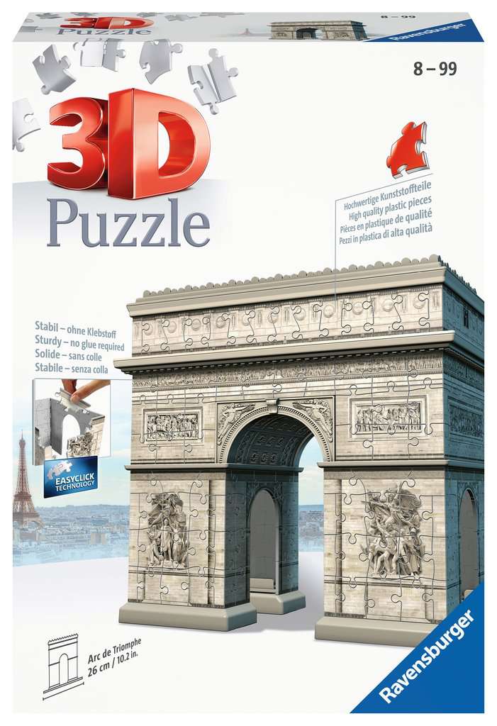 Ravensburger - Puzzle 3D Building - Arc de Triomphe illuminé - A partir de  8 ans - 216 pièces numérotées à assembler sans colle - Accessoires de  finition inclus - 12522 : : Jeux et Jouets